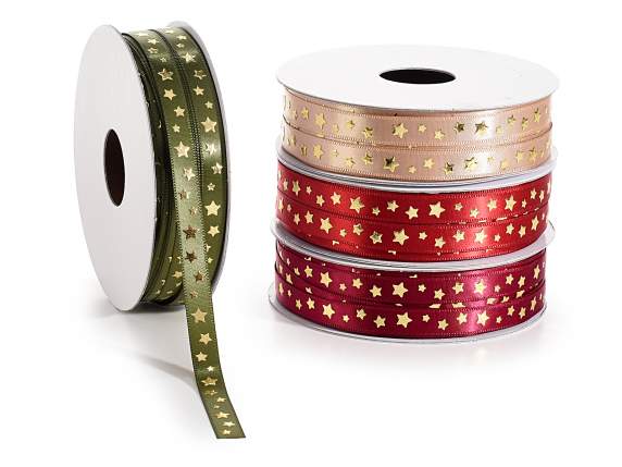 Ruban de satin de 10 mm avec étoiles dorées en relief