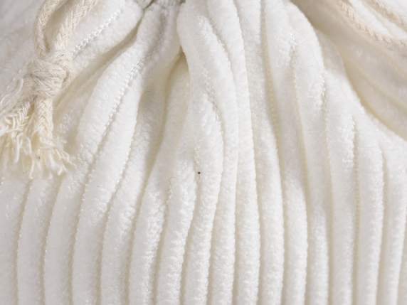 Pochette en velours côtelé et bordure blanche avec lien