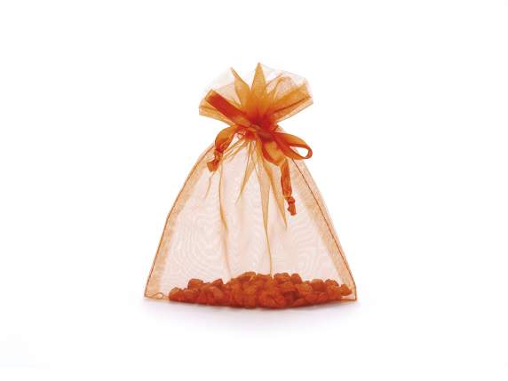 Geanta din organza portocalie flacara 12x16 cm cu cordon