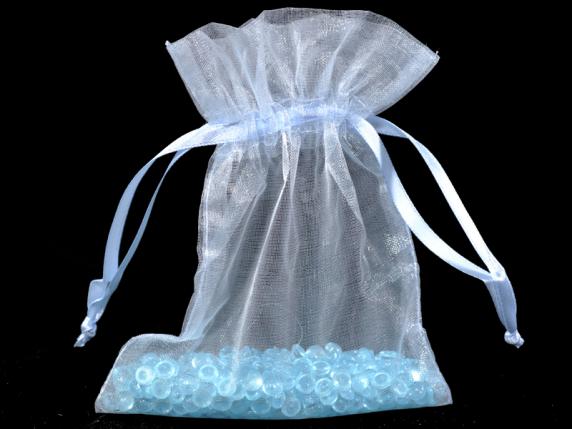 Sac en organza bleu bébé 12x16 cm avec lien