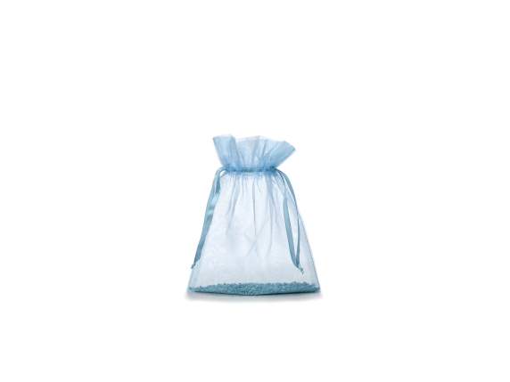 Sac en organza bleu bébé 17x22 cm avec lien