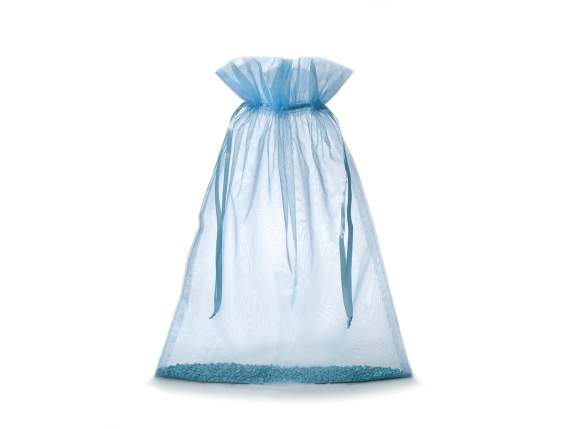 Sac en organza bleu bébé 30x40 cm avec lien