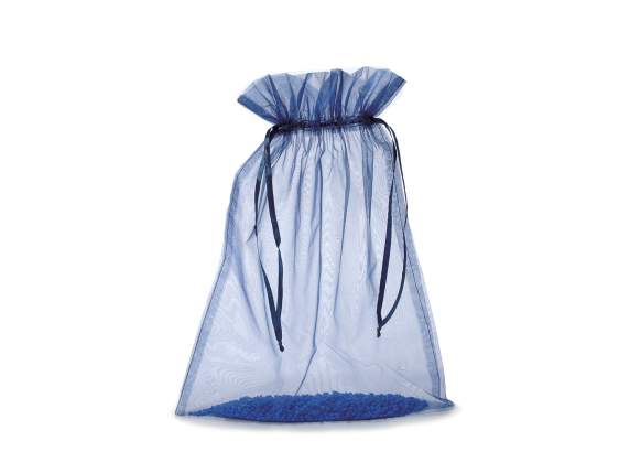 Sac en organza bleu royal 30x40 cm avec cravate