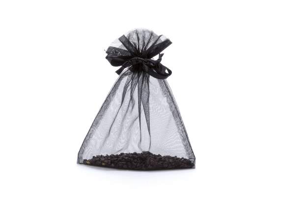 Sac en organza noir bistro 12x16 cm avec cravate