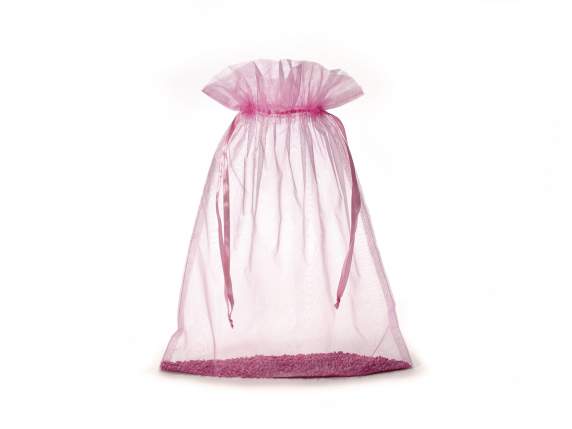 Sachet organza rose bonbon 30x40 cm avec cordon de serrage