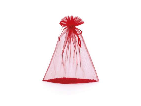 Sachet organza rouge fraise 30x40 cm avec cordon de serrage
