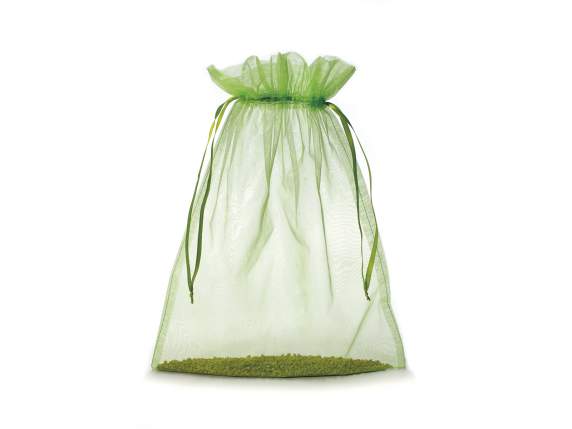 Sachet organza vert pomme 30x40 cm avec cordon de serrage