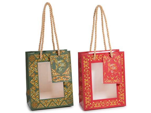 Sac en papier de Noël avec fenêtre transparente et étiquette
