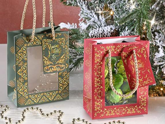 Sac en papier de Noël avec fenêtre transparente et étiquette