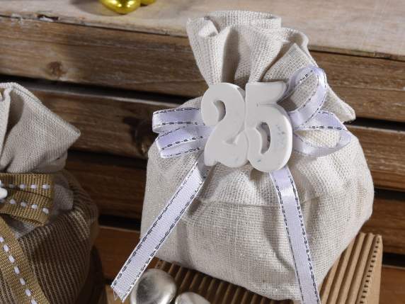 Sac en tissu avec 25 décorations en craies et ruban blanc