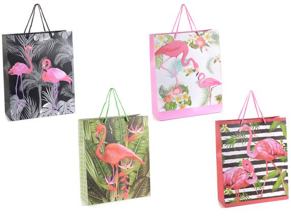 Sacchetto / busta in carta con stampa fenicottero