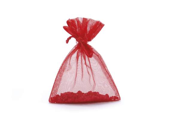 Sacchetto in organza rosso fragola cm 8x11con tirante