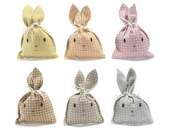 Sacchetto portadolci a coniglio stoffa a quadretti c/cordino