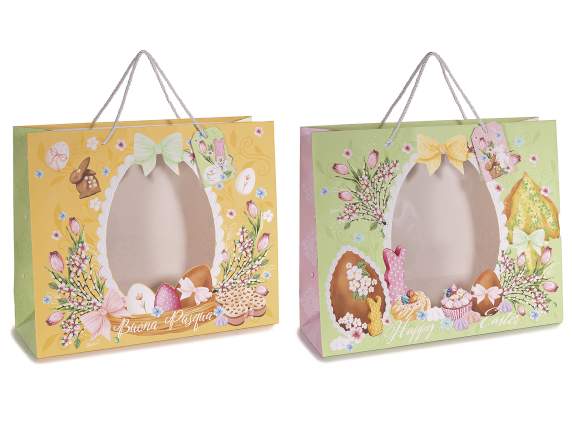 Sac de Pâques horizontal en papier avec poignées, fenêtre et