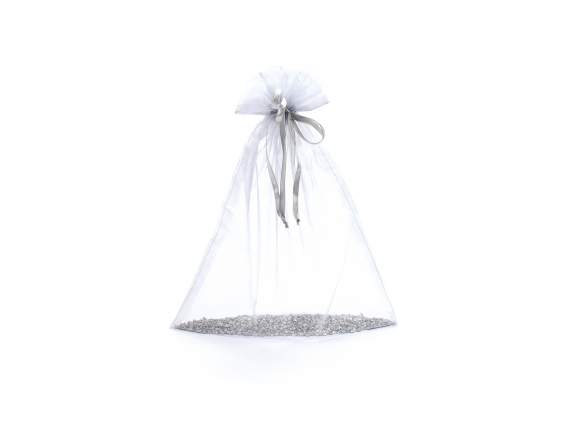 Sachet en organza argenté 30x40 cm avec cordon de serrage