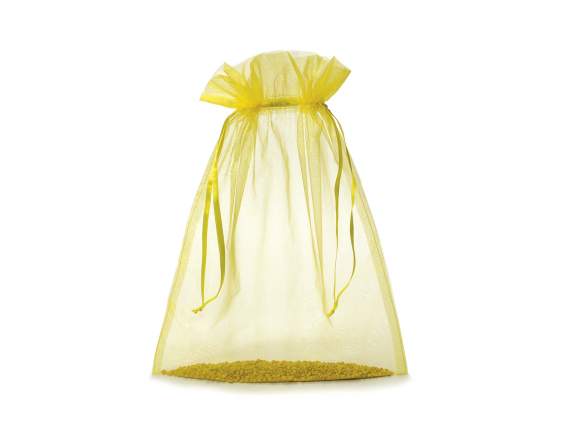 Sac en organza jaune citron 30x40 cm avec cordon de serrage