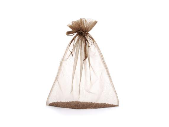 Sac en organza marron chocolat 30x40 cm avec cravate