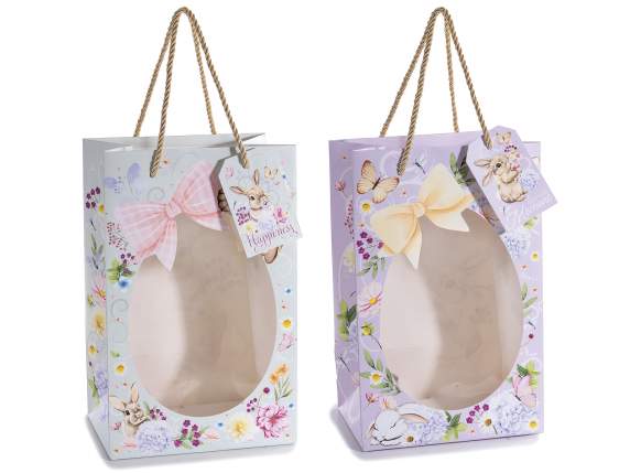 Sac en papier lapin avec poignées, fenêtre et étiquette asso