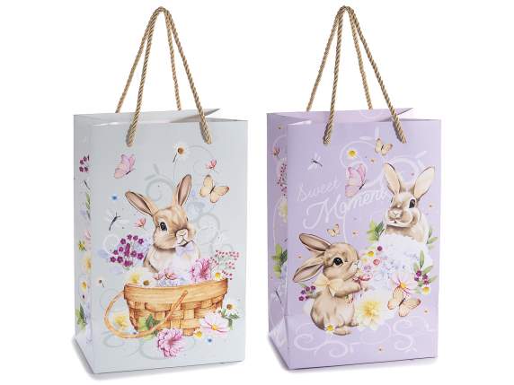 Sac en papier lapin avec poignées, fenêtre et étiquette asso