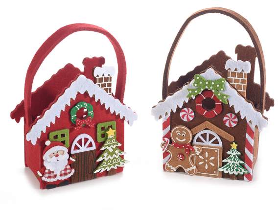 Sac en tissu en forme de maison avec décorations de Noël