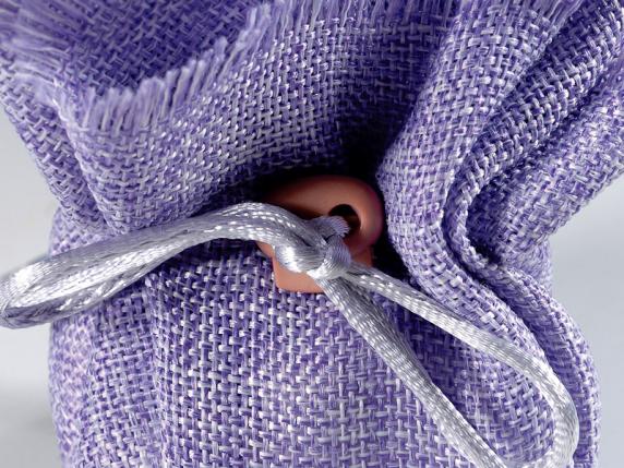 Tissu tulle carré avec bordure à franges et lien lilas