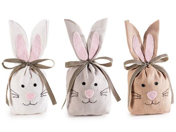 Sachet de bonbons en tissu lapin avec fermeture à ruban
