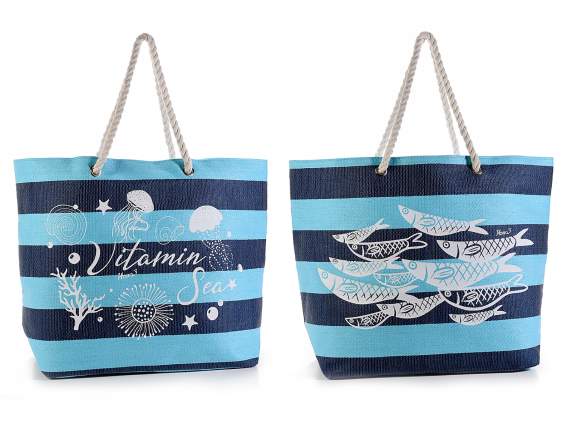 Sac de plage en raphia avec poignées en corde et décorations