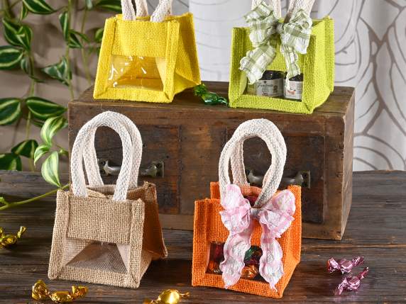 Sac en jute avec fenêtre et poignées en corde