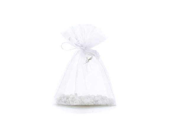 Sachet en organza blanc neige 8x11 cm avec cordon de serrage