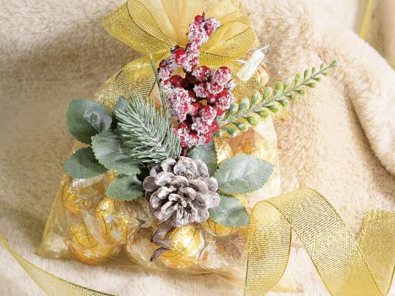 Sachet en organza doré 12x16 cm avec cordon de serrage