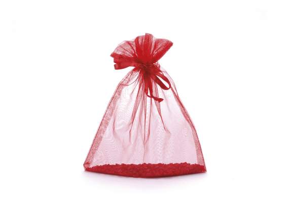 Sachet en organza rouge fraise 17x22 cm avec cordon