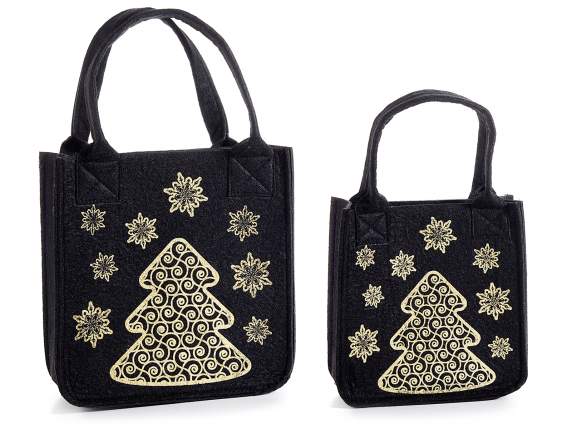 Lot de 2 sacs en tissu noir avec décorations dorées