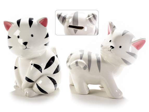 Salvadanaio gatto in ceramica colorata