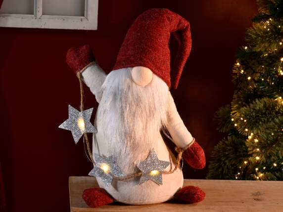 Cloth Santa with long beard and string of LED star lights