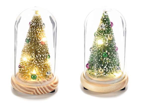 Sapin de Noël décoré avec lumières dans cloche en verre