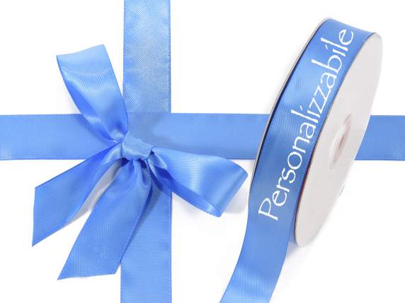 Satin double ribbon mm 25 avio blue personalized