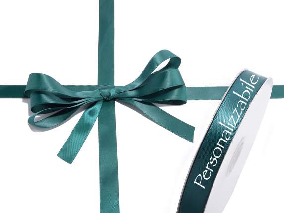 Satin double ribbon mm 15 emerald green personalized
