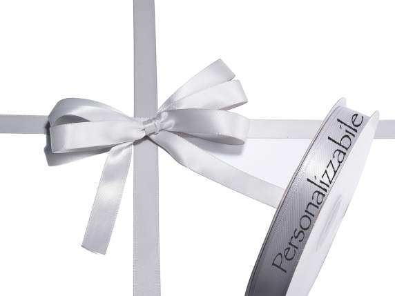 Satin double ribbon mm 15 silver grey personalized