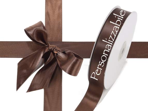 Satin double ribbon mm 25 chocolate brown personalized