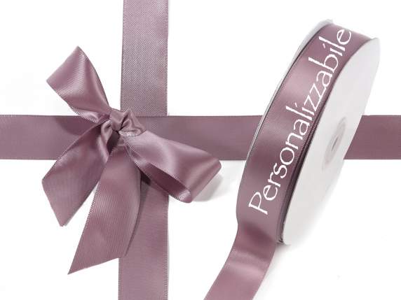 Satin double ribbon mm 25 dove grey personalized