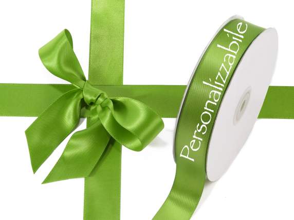 Satin double ribbon mm 25 green garden personalized