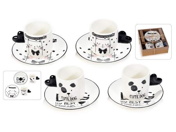 Scat. 2 tazzine e piattini in porcellana decori 