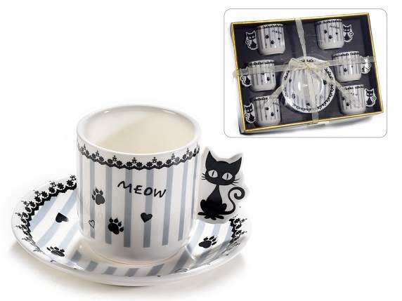 Scatola 6 tazzine e piattini in porcellana 