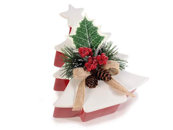 Scatola ad albero di Natale in ceramica colorata c/mazzolino