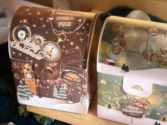 Scatola bauletto in carta Xmas Time con manici in corda