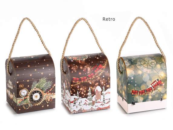 Scatola bauletto in carta Xmas Time con manici in corda