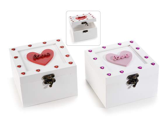 Scatola legno portaoggetti c/decoro LOVE e gancio chiusura