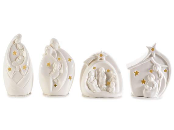 Scenă a Nașterii Domnului din porțelan alb cu lumină LED