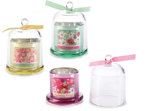 Scented candle in glass bell with bow