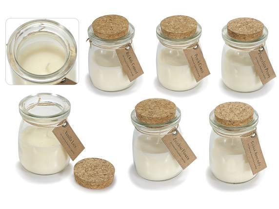 Scented candle in glass jar with cork stopper